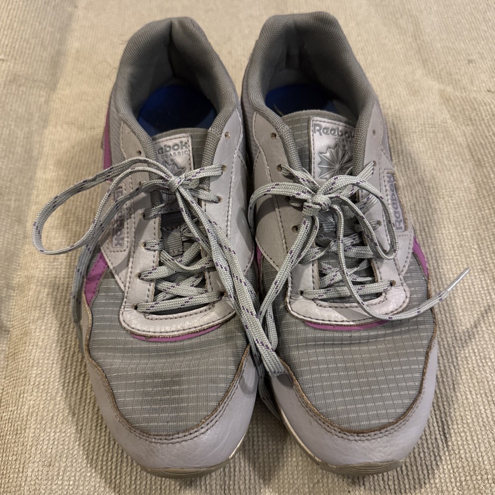 Reebok Classic Nylon Woman's Gray‎ Purple Retro Running Sneakers Size 7